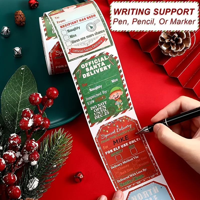 Christmas Holiday Stickers Roll Vintage Label Gift Wrapping 200 Stickers