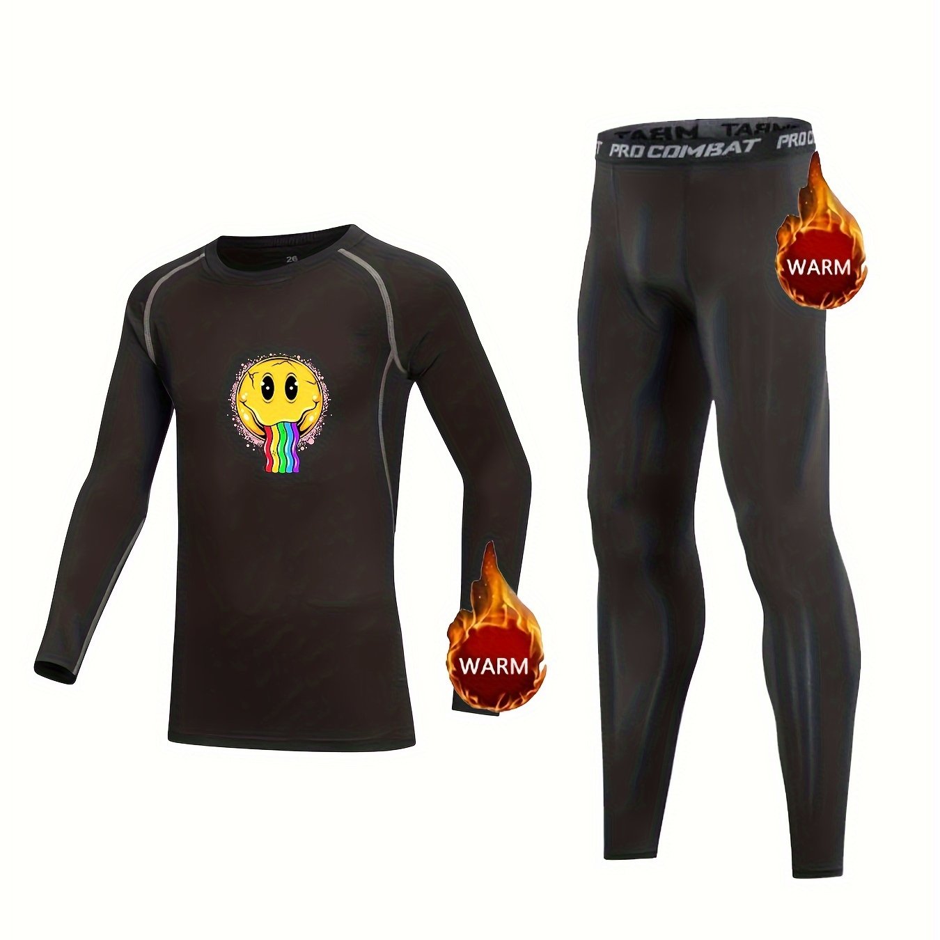 2pcs Kids Compression Fleece Sets Cartoon Pattern Crew Neck Pullover