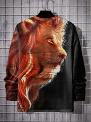 Men's 3D Lion Graphic Long Sleeve T shirt Breathable Pullover Top