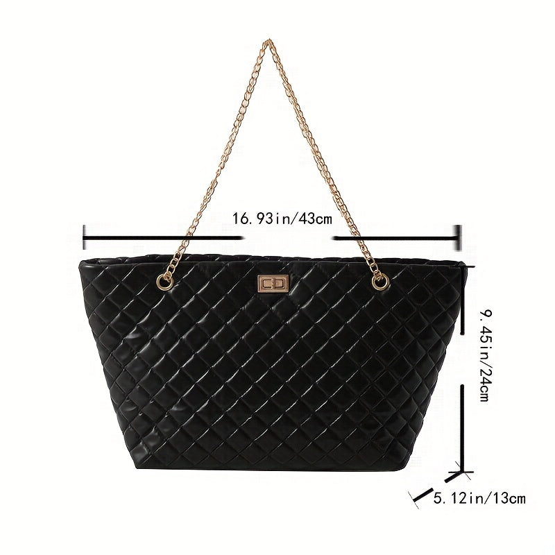 Women's Quilted Shoulder Bag Turn Lock Chain Bag