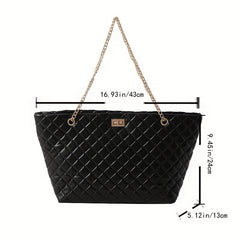 Women's Quilted Shoulder Bag Turn Lock Chain Bag