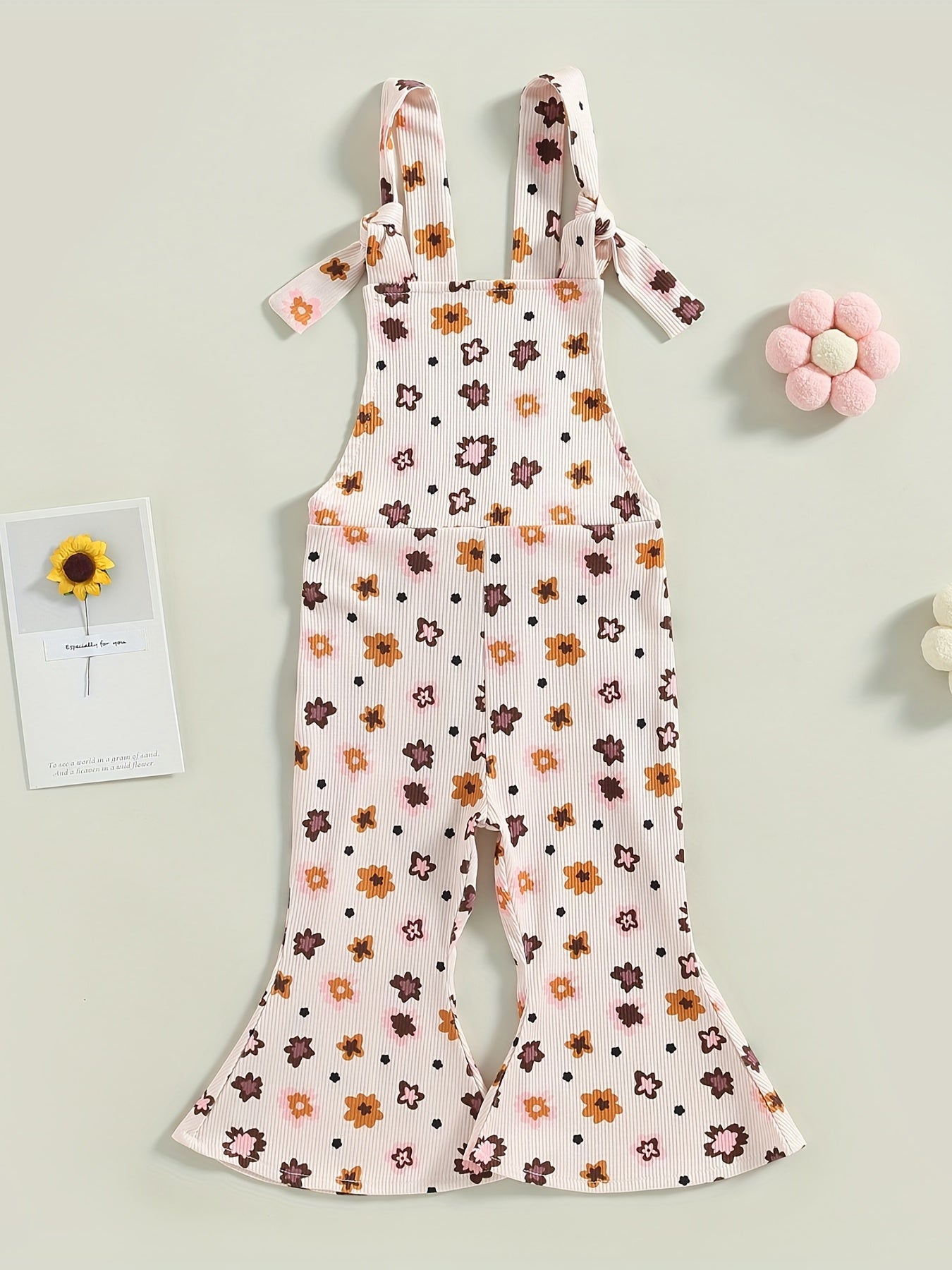 Floral Graphic Print Baby Girls Overalls for Summer