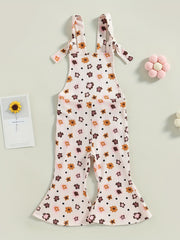 Floral Graphic Print Baby Girls Overalls for Summer