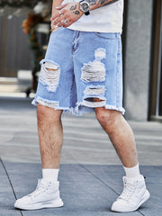 Men's Distressed Denim Shorts Casual Street Style Summer