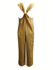 Sleeveless V Neck Jumpsuit Wide Leg
