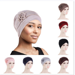 Flower Decor Turban Solid Beanie Head Scarf Ramadan Head Wrap