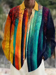 Stripe Print Men's Casual Button Up Long Sleeve Shirt