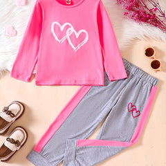 Girl's Heart Pattern Outfit 2pcs Set Spring Fall