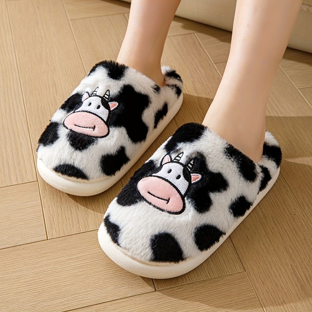 Women's Cow Printed Slippers Soft Sole Home Slides Warm Cozy Shoes