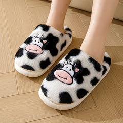Women's Cow Printed Slippers Soft Sole Home Slides Warm Cozy Shoes
