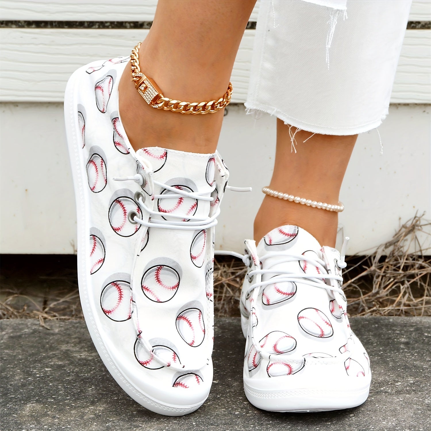 Baseball Print Women's Canvas Shoes Lightweight Sneakers