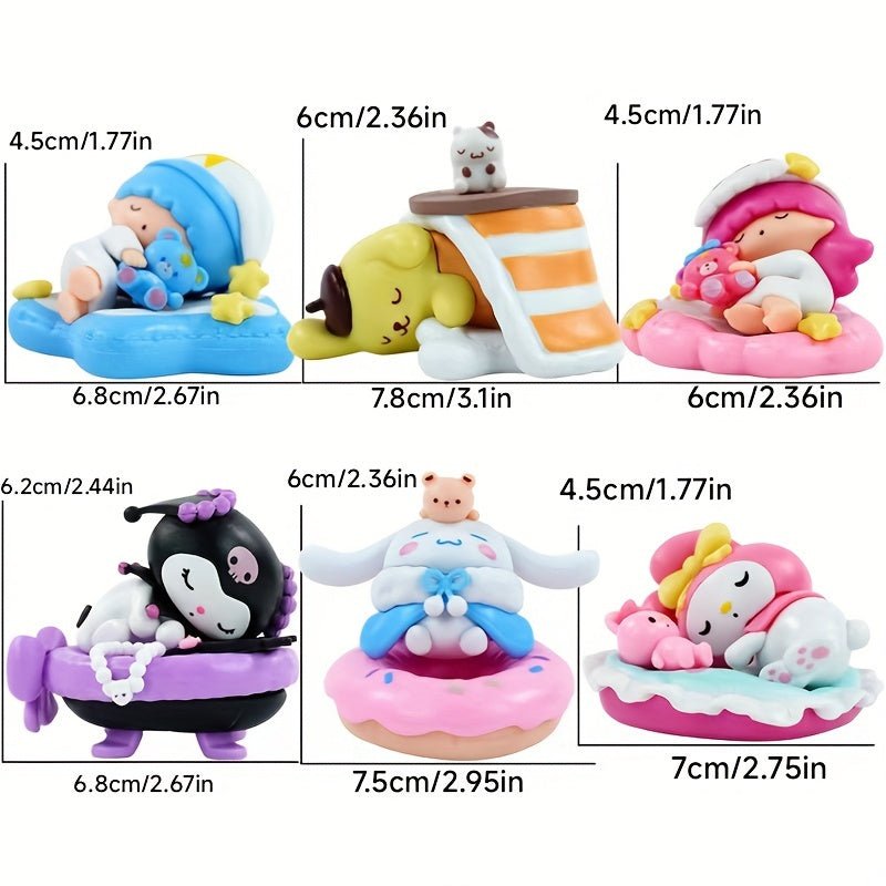 6pcs Cinnamoroll Pom Pom Purin Sle...