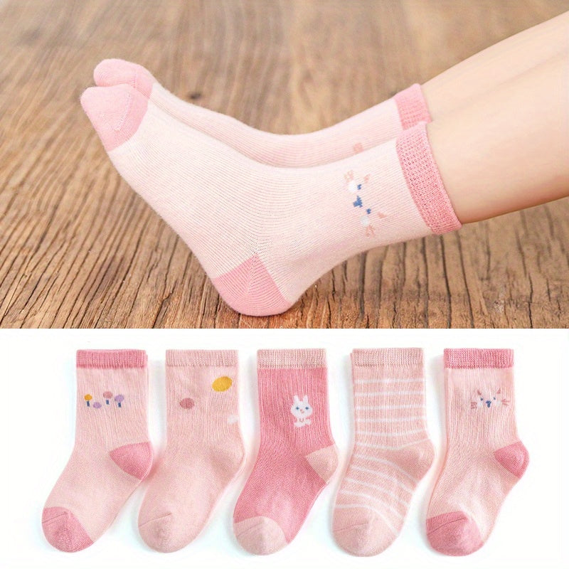 5 Pairs Unisex Knee High Cotton Socks for Kids 1-12 Years