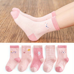 5 Pairs Unisex Knee High Cotton Socks for Kids 1-12 Years