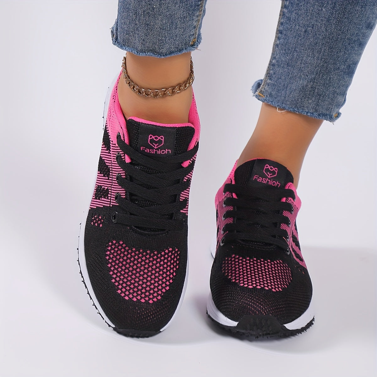 Women's Striped Knit Sneakers Lightweight Low Top Casual Shoes