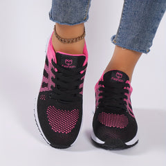 Women's Striped Knit Sneakers Lightweight Low Top Casual Shoes