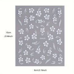 2pcs Hawaiian Floral Nail Art Stickers Pink & Flowers Tropical Leaves & Hibiscus