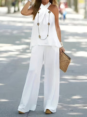 Two piece set Halter Top & Wide Leg Pants Outfit
