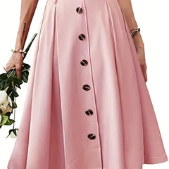 High Waist Button Front Casual Skirt