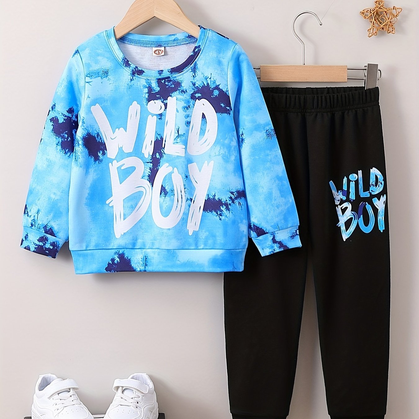 Boy's Tie Dye WILD BOY Print 2pcs Sweatshirt & Sweatpants Set