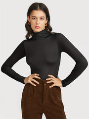 Solid Long Sleeve Turtleneck Top Soft High Neck Tee Shirt