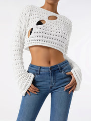 Sheer Cover Up Top Round Neck Long Sleeves