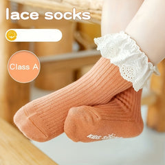 Girls Lace Trim Short Crew Socks Breathable Comfortable Princess Socks