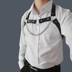 Men's PU Leather Chest Strap With Chain Suspender Straps