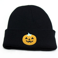Halloween Beanie Knitted Hat Skull Pumpkin Ghost Embroidery Warm Skull Cap