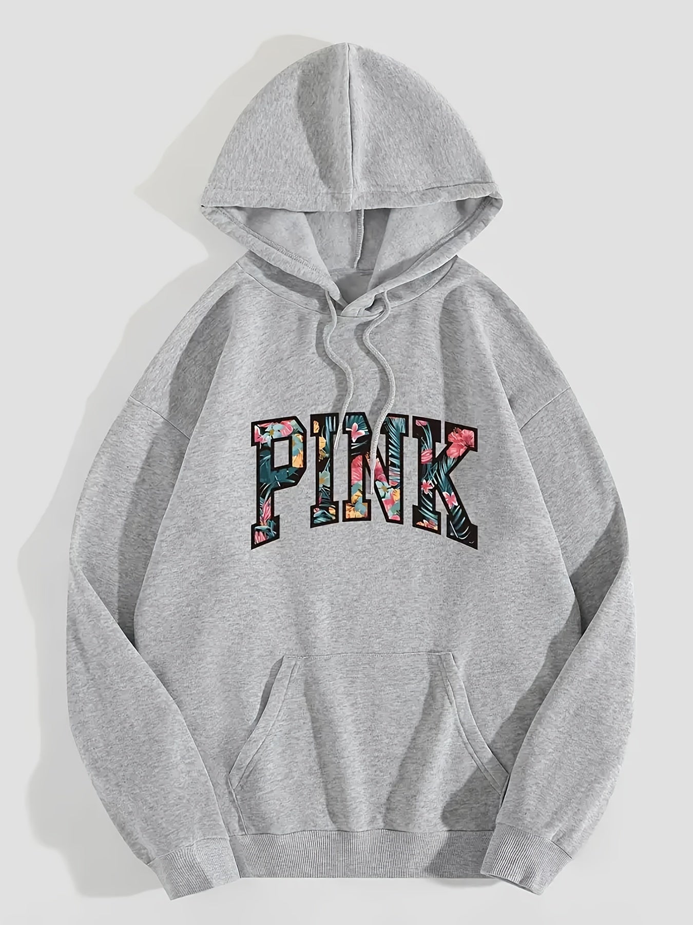 Letter Print Drawstring Hoodie Casual Sweatshirt Women's Clothing