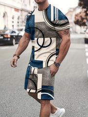Men's Vintage T Shirt & Short Set Crew Neck Stretch Casual Tee