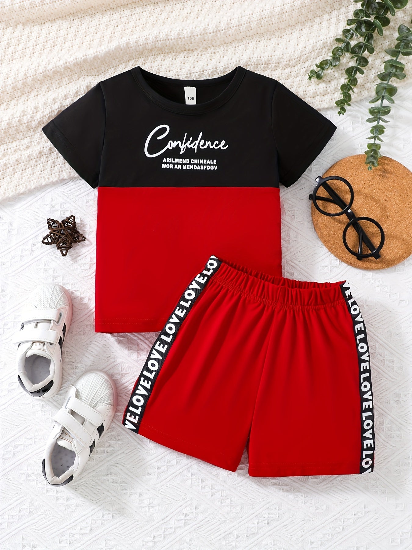 Boys Block Letter Outfit Shorts & T-shirt Casual Summer Clothes