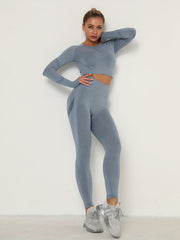 Seamless Yoga Suit Long Sleeves High Waist Slim Fit Set Women's Activewear