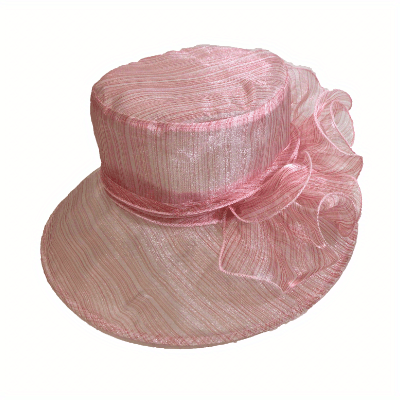 Mesh Flower Derby Hat Organza Bucket Hats Travel Beach Hat Women
