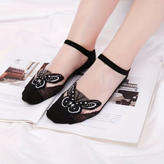 Butterfly Pattern Sheer Ankle Socks Women's Stockings