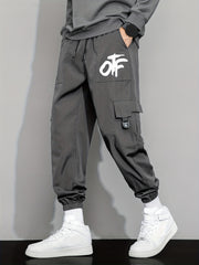 Casual Letter Print Cargo Pants with Drawstring