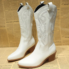 Women's Chunky Heeled Western Boots Embroidered Cowgirl Boots