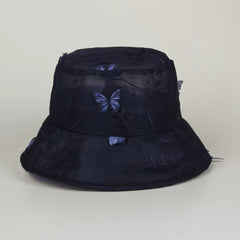 Lace Breathable Bucket Hat with Butterfly Embroidery