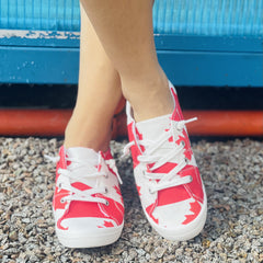 Women's Red Maple Leaf Pattern Canvas Shoes Lace Up Outdoor Sneakers