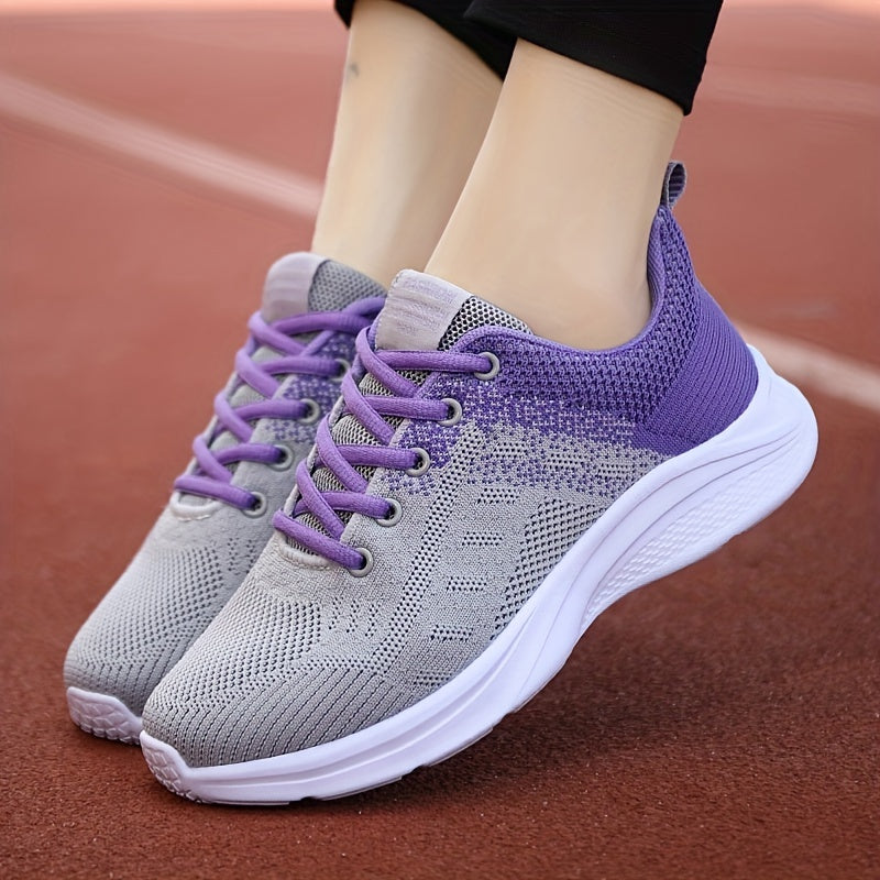 Breathable Ombre Lace Up Women's Running Shoes
