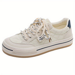 Women's Argyle Quilted Canvas Shoes Lace Up Thick Sole Board Shoes