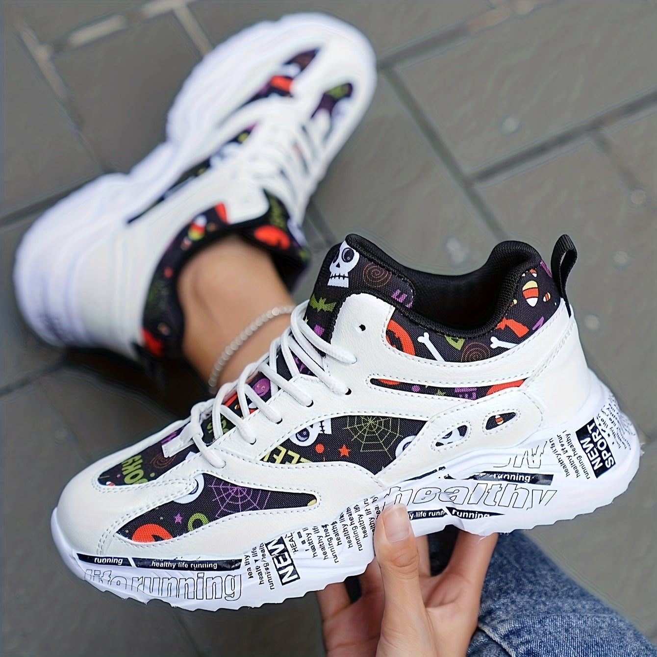 Graffiti Graphic Chunky Sneakers Soft Sole Lightweight Running Shoes