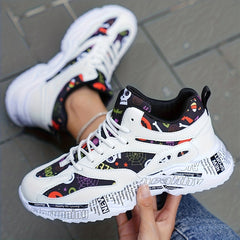 Graffiti Graphic Chunky Sneakers Soft Sole Lightweight Running Shoes