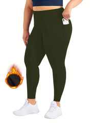Sporty Plus Size High Rise Stretch Leggings With Pockets
