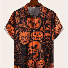 Men's Pumpkin Print Button Up Short Sleeve Shirt
