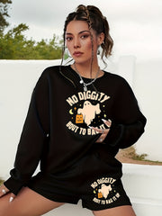 Women's Halloween Graphic Print Sweatshirt & Shorts Set