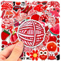 50pcs Red Mix & Match Small Fresh Cartoon Stickers DIY Waterproof Decoration