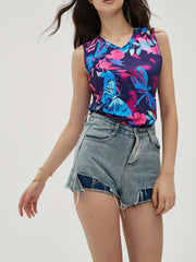 Butterfly Print Tank Top Sleeveless Summer Casual V Neck Women's Clothing