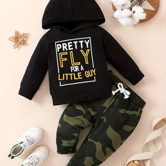 Toddler Baby Boys Pretty Fly Print Hoodie & Camo Pants Outfit