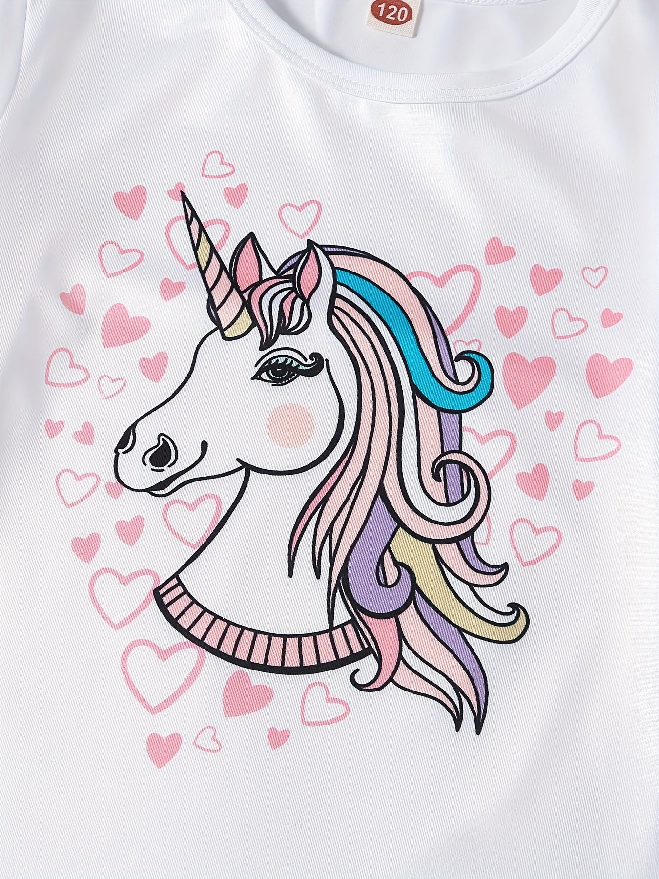 Unicorn Cartoon Long Sleeve Top & Heart Graphic Pants Pj Set